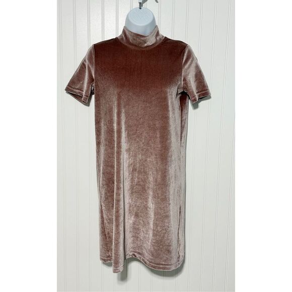 Madewell Mock Turtleneck‎ Short Sleeve Velvet Mini Dress Rose Pink XXS - Picture 1 of 11